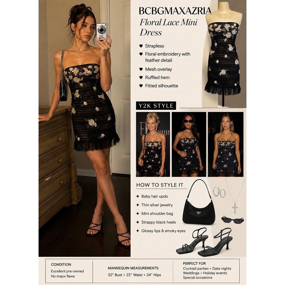 Y2K BCBGMAXAZRIA Floral feather Mesh Mini Dress XS 2000s Coquette Dress